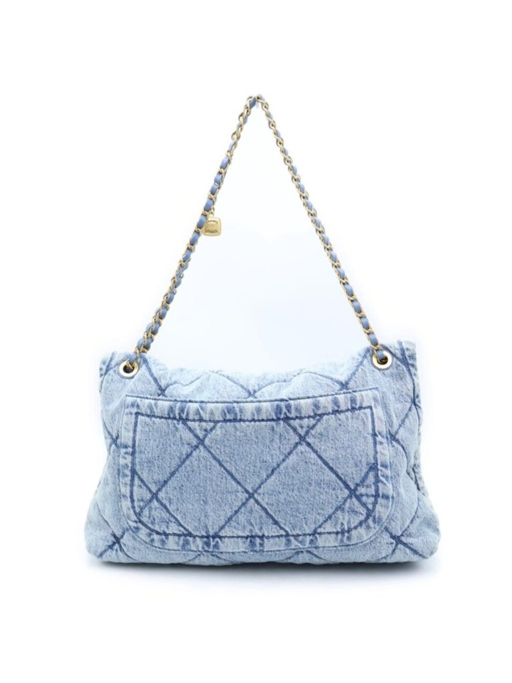 Chanel CC Logo Denim Maxi Flap Bag Handbag Bag Blue - Picture 2 of 8